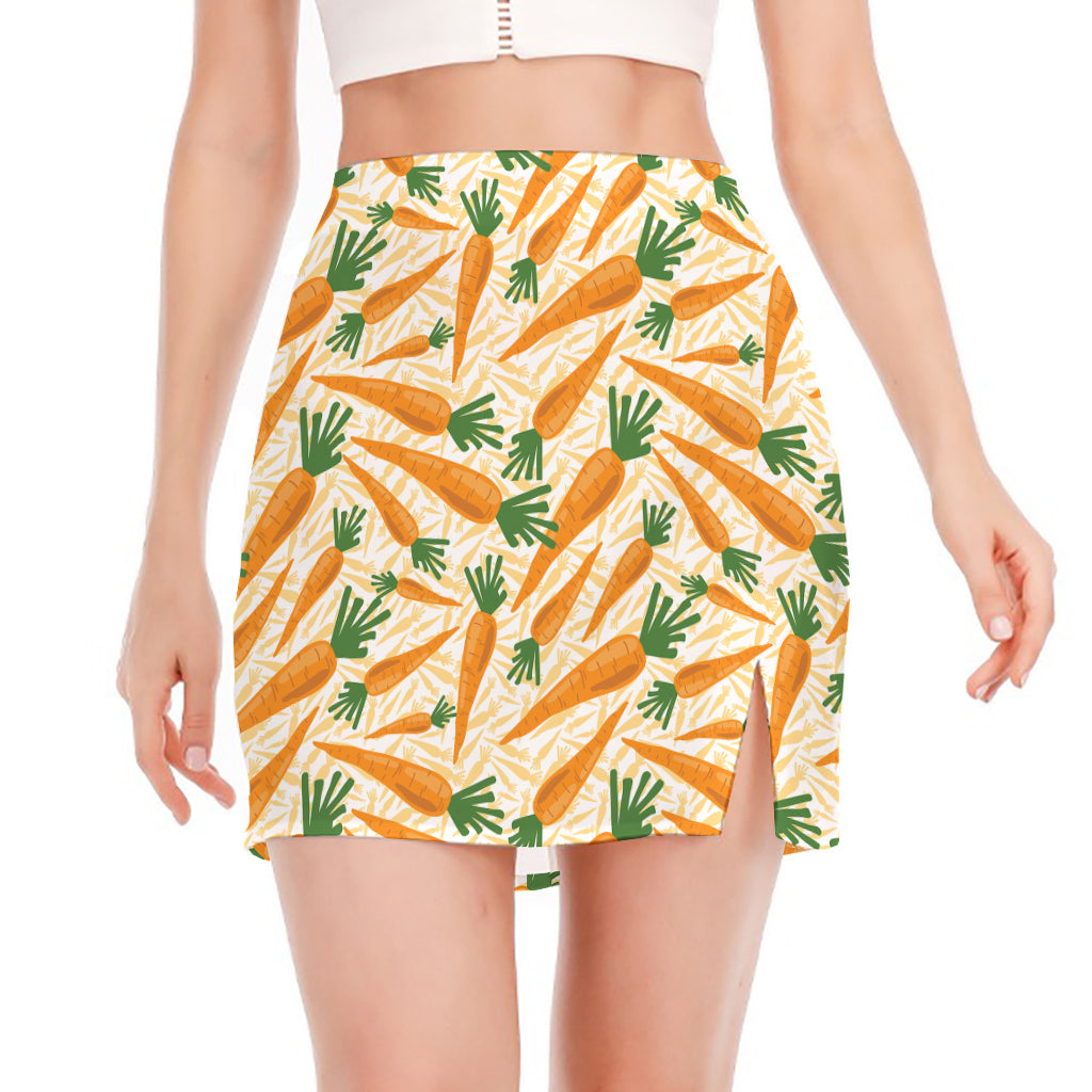 Orange Carrot Pattern Print Side Slit Mini Skirt