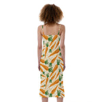 Orange Carrot Pattern Print Slim Fit Midi Cami Dress