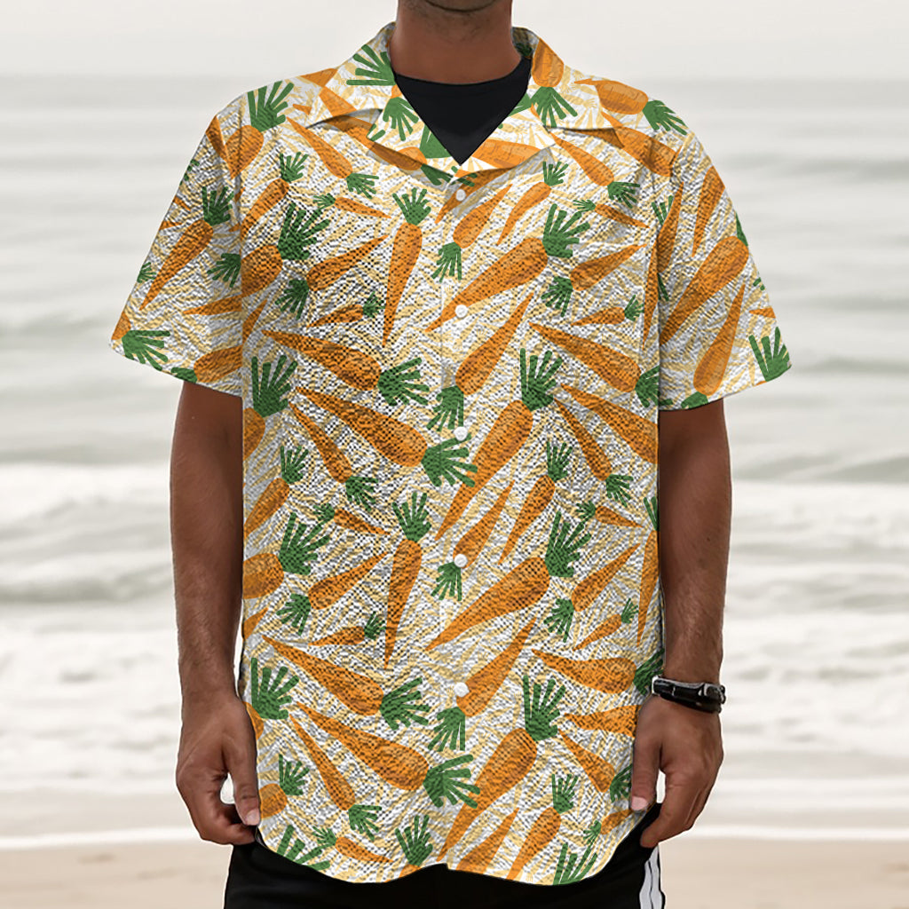 Orange Carrot Pattern Print Textured Short Sleeve Shirt