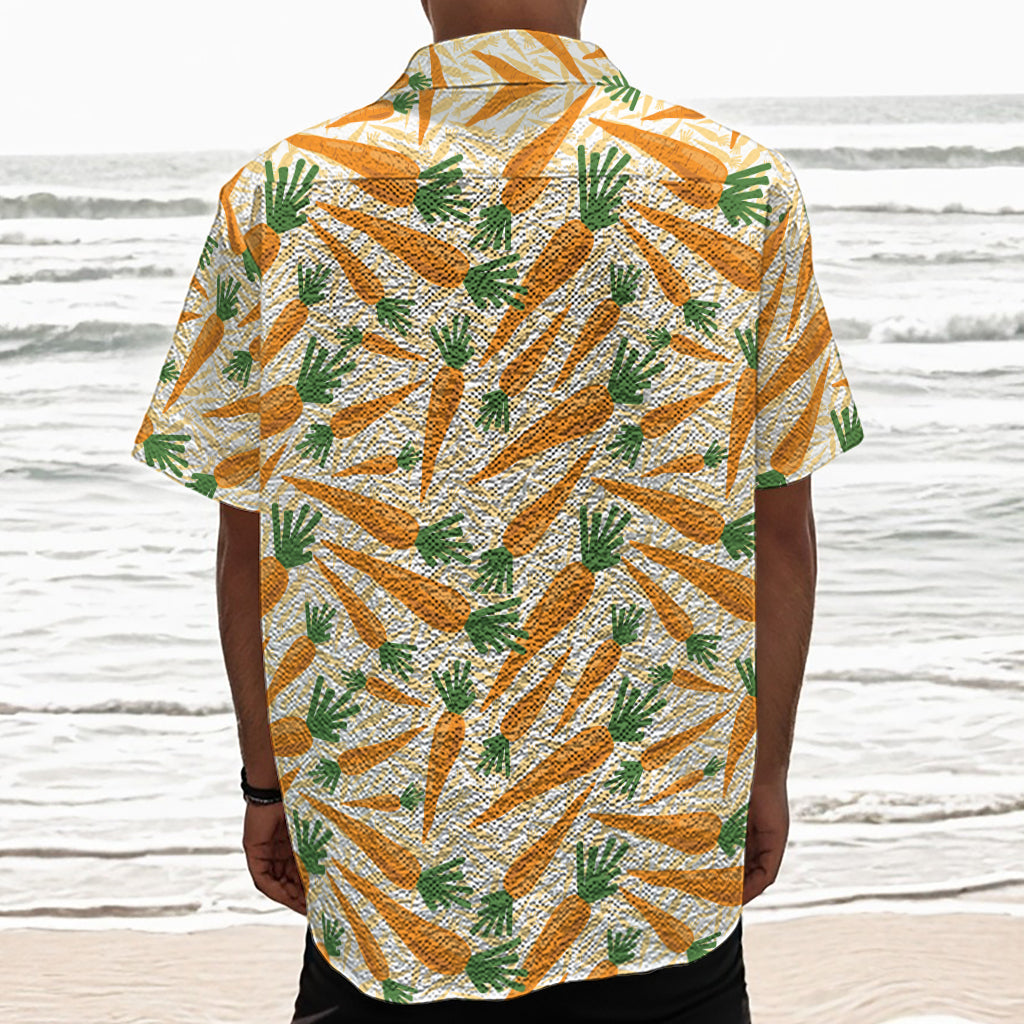 Orange Carrot Pattern Print Textured Short Sleeve Shirt