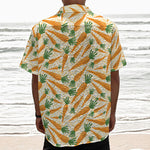 Orange Carrot Pattern Print Textured Short Sleeve Shirt