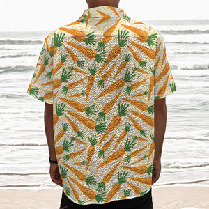 Orange Carrot Pattern Print Textured Short Sleeve Shirt