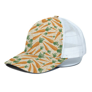 Orange Carrot Pattern Print White Mesh Trucker Cap