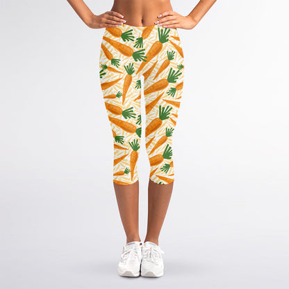 Orange Carrot Pattern Print Women's Capri Leggings