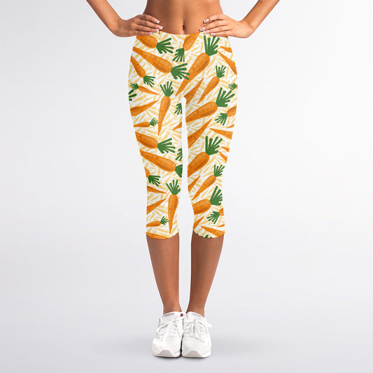 Orange Carrot Pattern Print Women's Capri Leggings