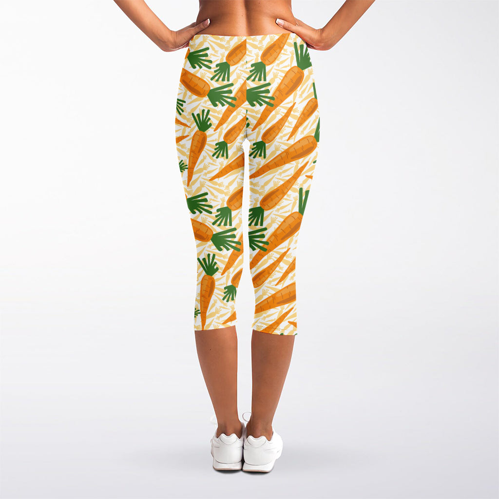 Orange Carrot Pattern Print Women's Capri Leggings