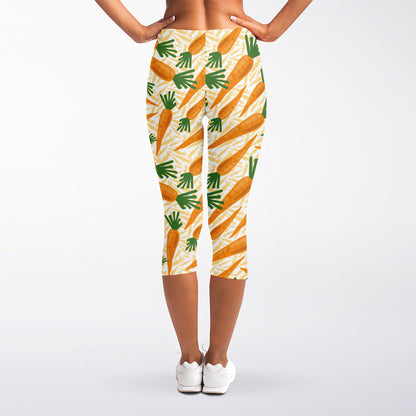 Orange Carrot Pattern Print Women's Capri Leggings