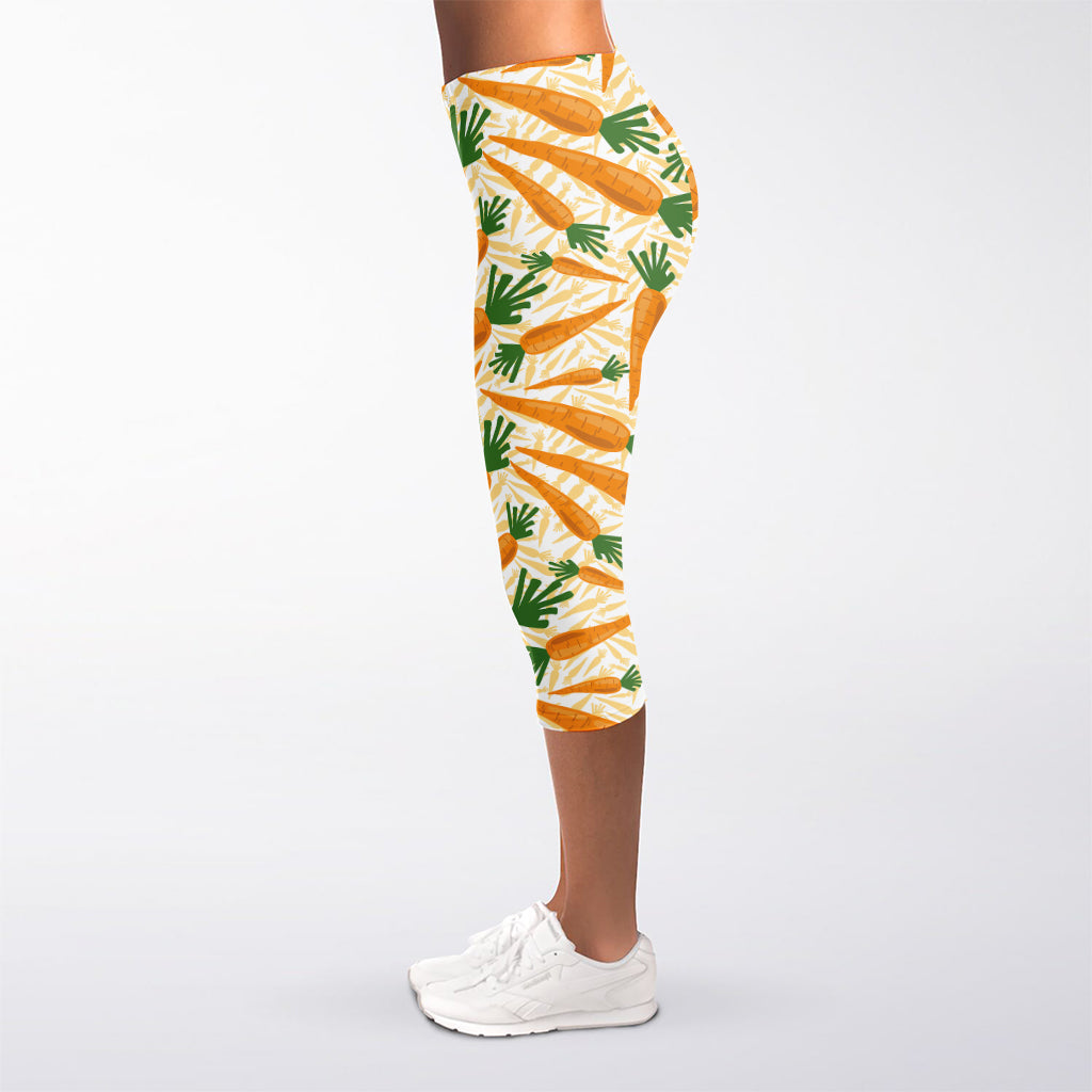 Orange Carrot Pattern Print Women's Capri Leggings