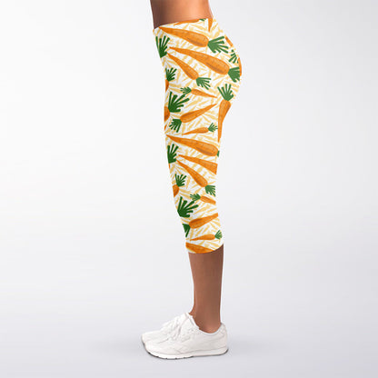 Orange Carrot Pattern Print Women's Capri Leggings