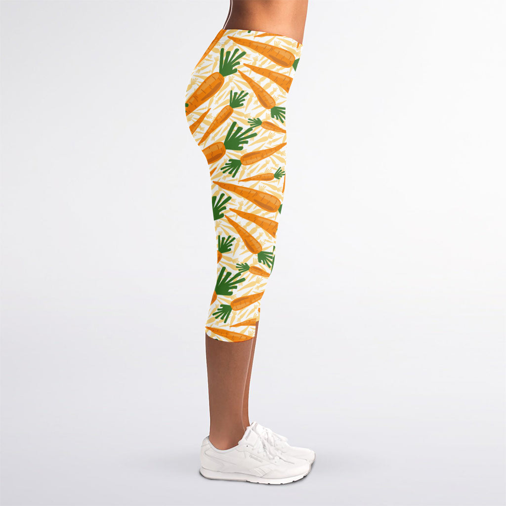 Orange Carrot Pattern Print Women's Capri Leggings