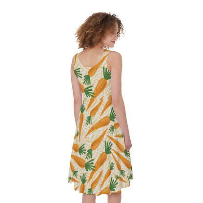 Orange Carrot Pattern Print Women's Sleeveless Dress