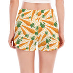 Orange Carrot Pattern Print Women's Split Running Shorts