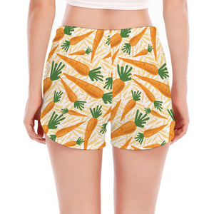 Orange Carrot Pattern Print Women's Split Running Shorts