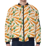 Orange Carrot Pattern Print Zip Sleeve Bomber Jacket