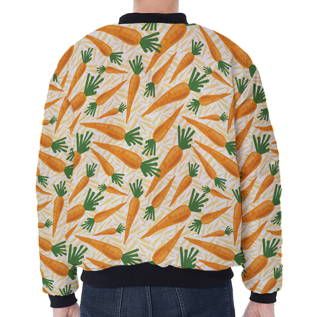 Orange Carrot Pattern Print Zip Sleeve Bomber Jacket