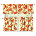 Orange Crab Pattern Print 3 Piece Kitchen Curtains