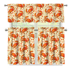 Orange Crab Pattern Print 3 Piece Kitchen Curtains