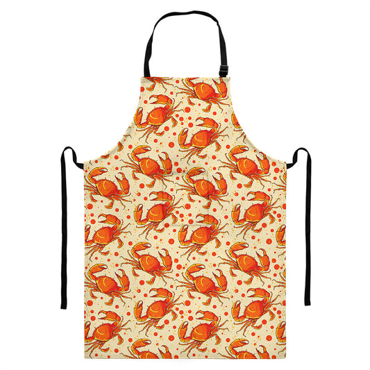 Orange Crab Pattern Print Bib Apron With Pocket