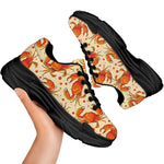 Orange Crab Pattern Print Black Chunky Shoes