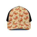 Orange Crab Pattern Print Black Mesh Trucker Cap