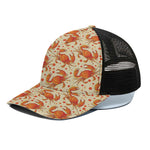 Orange Crab Pattern Print Black Mesh Trucker Cap