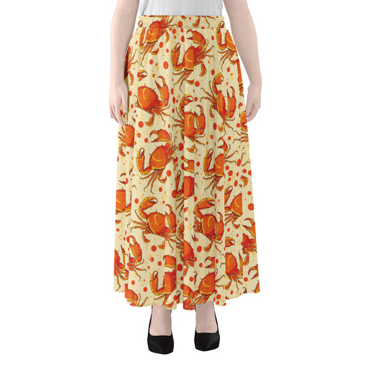 Orange Crab Pattern Print Chiffon Maxi Skirt