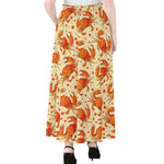 Orange Crab Pattern Print Chiffon Maxi Skirt