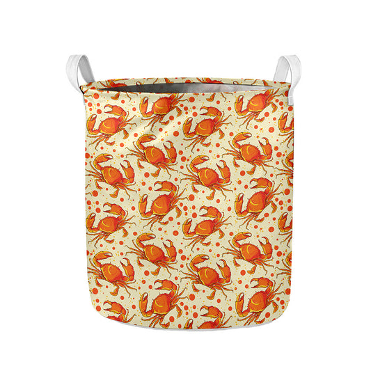 Orange Crab Pattern Print Collapsible Laundry Basket
