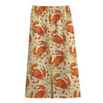 Orange Crab Pattern Print Cotton Front Slit Maxi Skirt