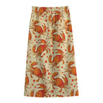 Orange Crab Pattern Print Cotton Front Slit Maxi Skirt