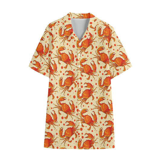 Orange Crab Pattern Print Cotton Hawaiian Shirt