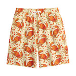 Orange Crab Pattern Print Cotton Shorts