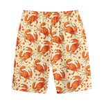 Orange Crab Pattern Print Cotton Shorts