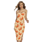 Orange Crab Pattern Print Cross Back Cami Dress