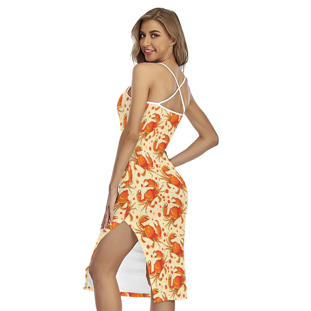 Orange Crab Pattern Print Cross Back Cami Dress
