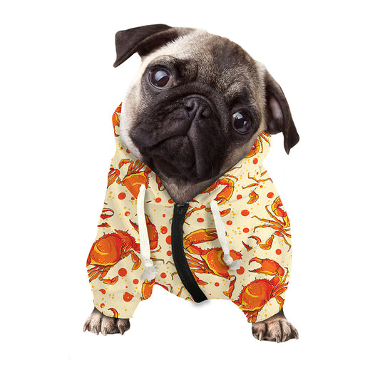 Orange Crab Pattern Print Dog Zip Up Hoodie