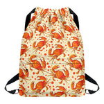 Orange Crab Pattern Print Drawstring Backpack