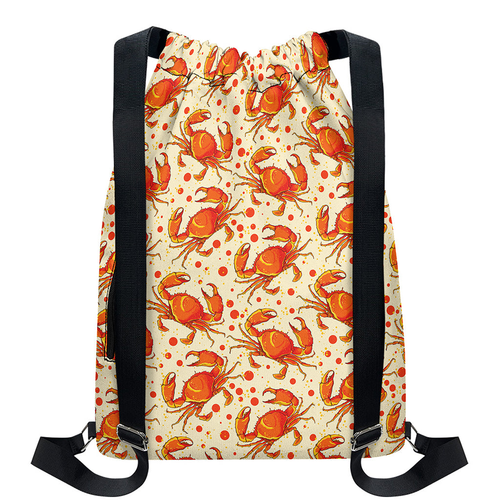 Orange Crab Pattern Print Drawstring Backpack