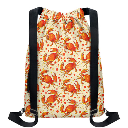 Orange Crab Pattern Print Drawstring Backpack