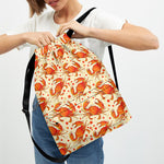 Orange Crab Pattern Print Drawstring Backpack