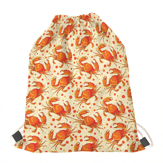 Orange Crab Pattern Print Drawstring Bag