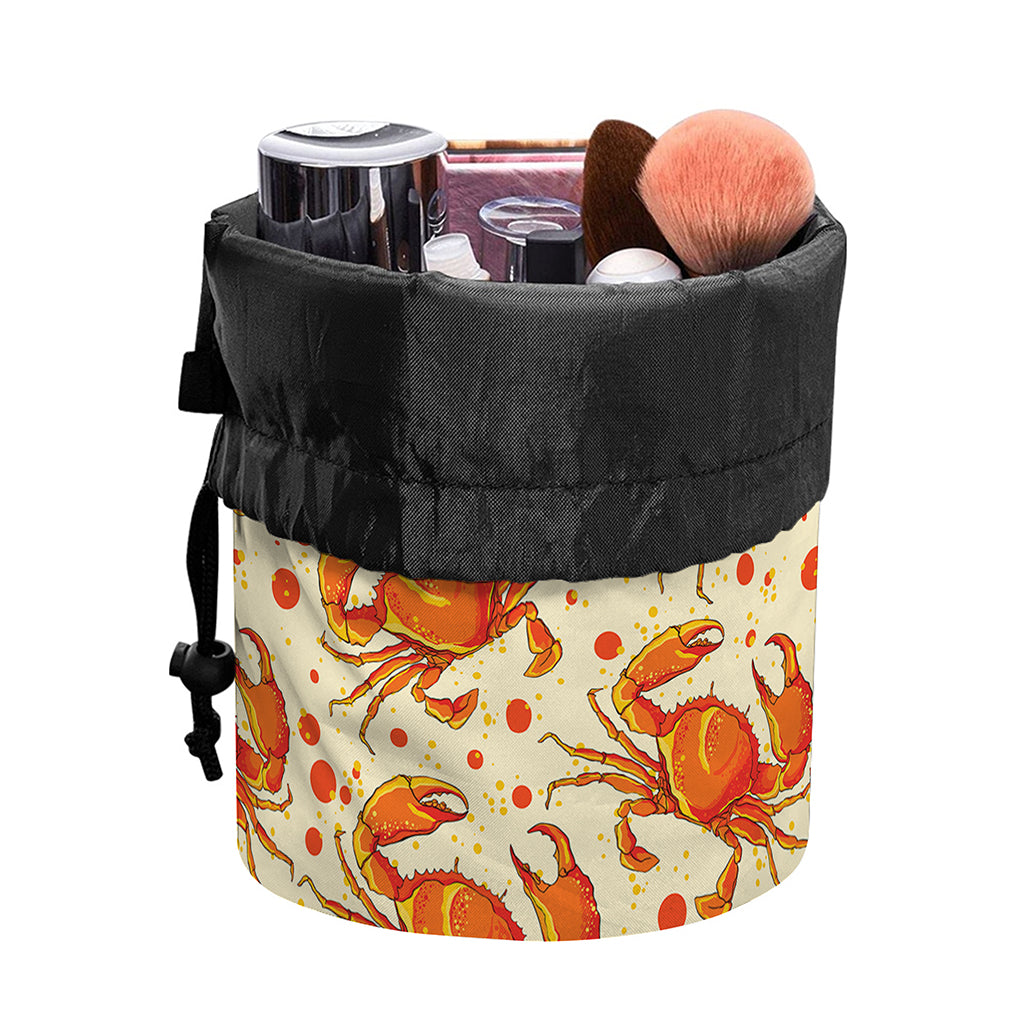 Orange Crab Pattern Print Drawstring Makeup Bag