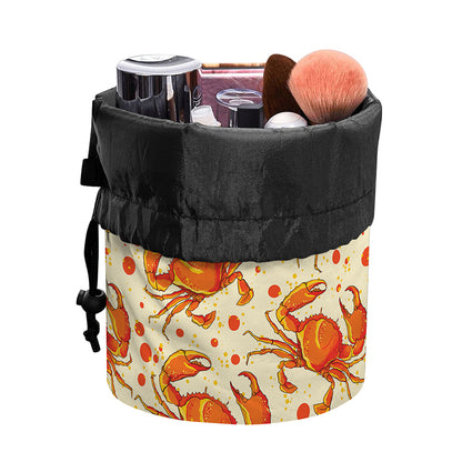 Orange Crab Pattern Print Drawstring Makeup Bag