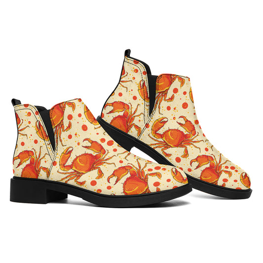 Orange Crab Pattern Print Flat Ankle Boots