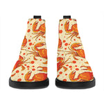Orange Crab Pattern Print Flat Ankle Boots