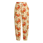 Orange Crab Pattern Print Fleece Lined Knit Pants