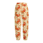 Orange Crab Pattern Print Fleece Lined Knit Pants