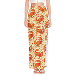 Orange Crab Pattern Print High Slit Maxi Skirt