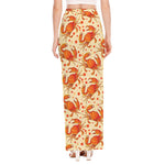 Orange Crab Pattern Print High Slit Maxi Skirt