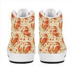 Orange Crab Pattern Print High Top Leather Sneakers